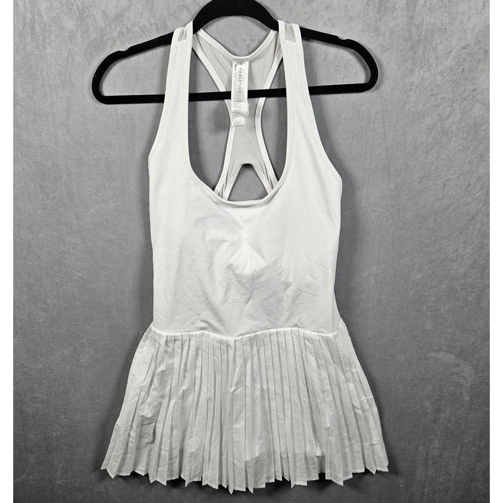 Fabletics Hot Shot Pleated Dress Ultra Mini Womens XL White Pleated Racerback